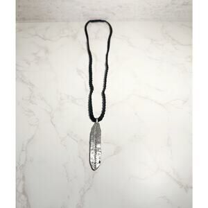 URBAN OUTFITTERS Unisex stamped metal pendant feather shape braided leather cord